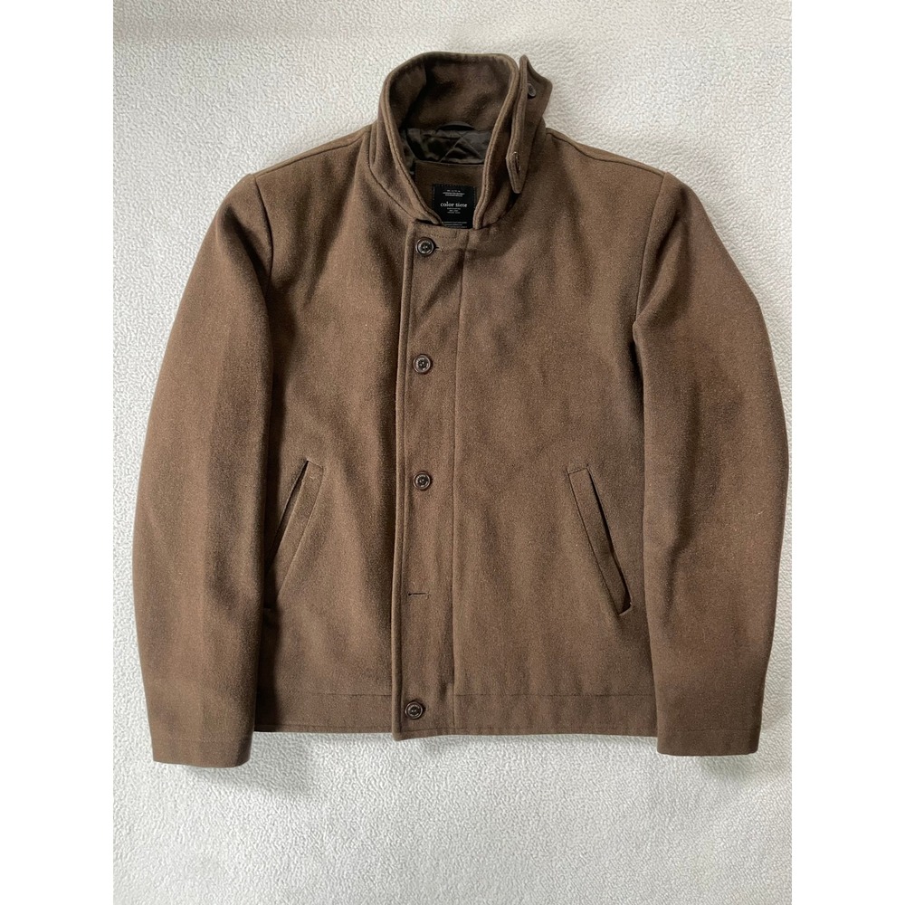 Color Siete Mens Medium Jacket Brown Wool Blend Button Front Quilted Lined